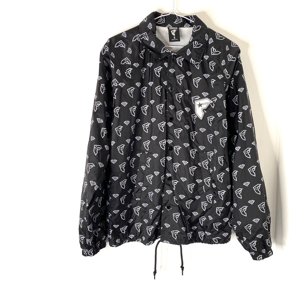 Famous Stars & Straps Y2K Black White Monogram Lined Windbreaker Snap Jacket